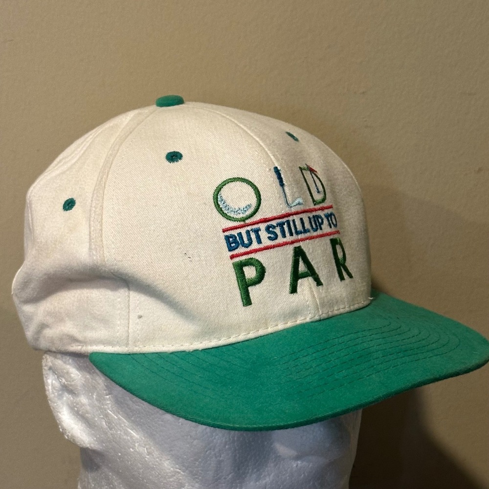 Vintage Shoebox Golf Hat Old But Still Up To Par Snapback White Green Cotton Cap